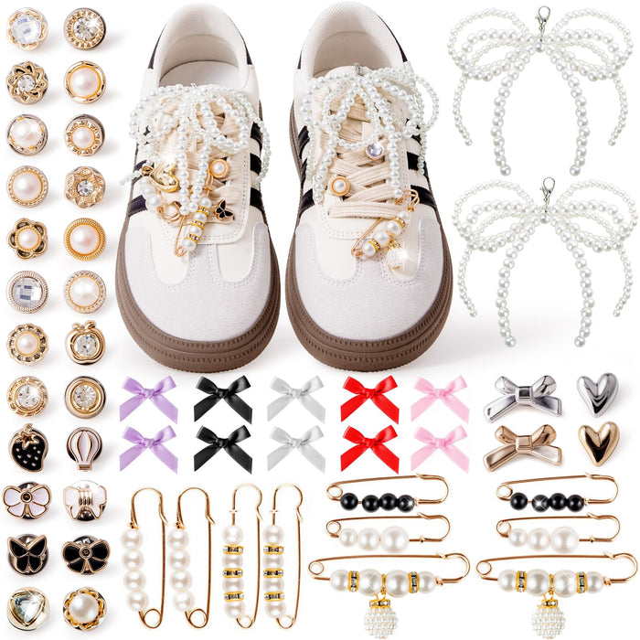 50pcs Shoe Charms for Sneakers & Accessories - DIY Shoe Lace Pearl Rhinestone Br