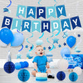 Crosize Blue Birthday Decorations Kit Pre-Strung Banner Tissue Poms Star Garland by Deal US