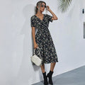 HEBELD Womens Midi Floral V Neck Wrap Dress Elastic Waist Black Size M by Deal US
