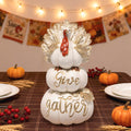 Hodao Thanksgiving Pumpkin Turkey Figurine 3 Stacked Pumpkins White Resin by Deal US
