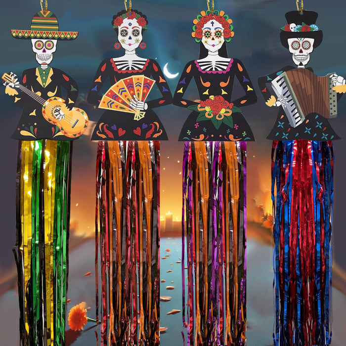 Aovaely 4PCS Day of the Dead Sugar Skull Hanging Decorations Dia De Los Muertos by Deal US
