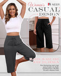 Neer Women's Capri Yoga Pants Wide Leg Drawstring Pockets Black Gray Small by Deal US