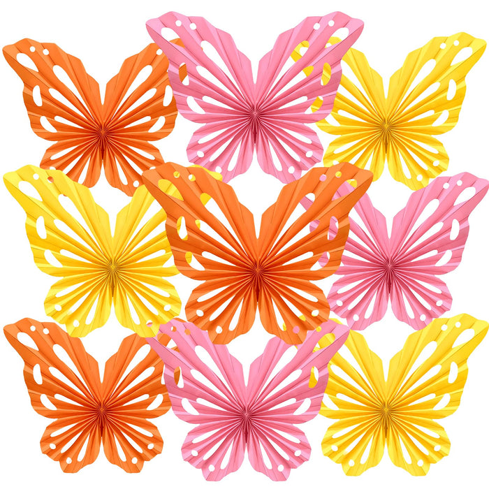 SUNBEAUTY Butterfly Paper Fans Wall Decor Set of 9 Party Paper Decorations by Deal US