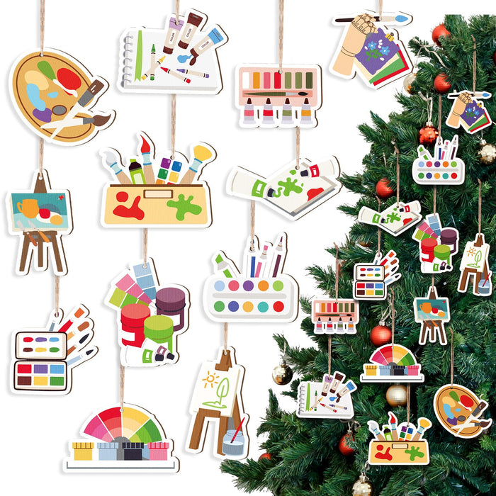 Threehoney 48Pc Wooden Christmas Ornaments Painting Tools Colorful 2.36-2.76in by Deal US