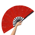 GeGeYa Large Folding Hand Fan Red Glitter for Dance Party Outdoor Decor by Deal US