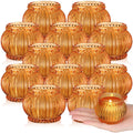 Mumufy 12 Pcs Orange Pumpkin Glass Votive Candle Holders Thanksgiving Decor by Deal US