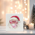 XUNLURY Santa Wooden Box Sign Pink Christmas Decor 5x5 Inch by Deal US