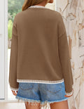 ZESICA Women's Oversized Ribbed Knit Sweater Crewneck Brown Size S by Deal US