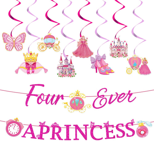 Romart Princess 4th Birthday Party Decorations 2 Banners 8 Swirls Pink Lavender by Deal US