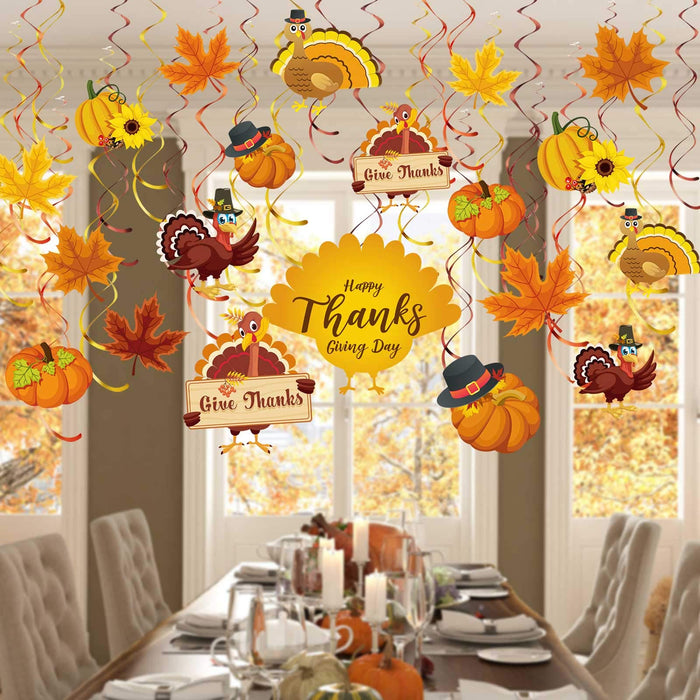 Blulu Thanksgiving Hanging Swirls Decorations Turkey Pumpkin Maple 30 Count by Deal US