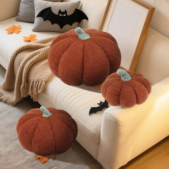 RoseCraft Pumpkin Throw Pillows 3Pc Brown 12/10/8in Fall Thanksgiving by Deal US