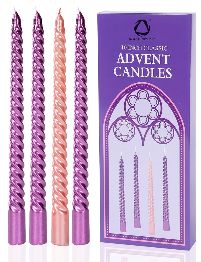 SEVEN LUCKY LIGHT 10in Advent Candles Set of 4 Dripless White Wax by Deal US