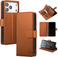 RFID Blocking Leather Folio Wallet Case for iPhone 17 Pro 6.3" Light Brown by Merch Section