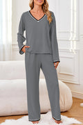 GUOLEZEEV Two Piece Lounge Set Soft Pajama Long Sleeve Pant Gray Size L by Deal US