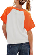 ReachMe Womens Color Block Crop Top V Neck Orange Basic Tee Size L by Deal US