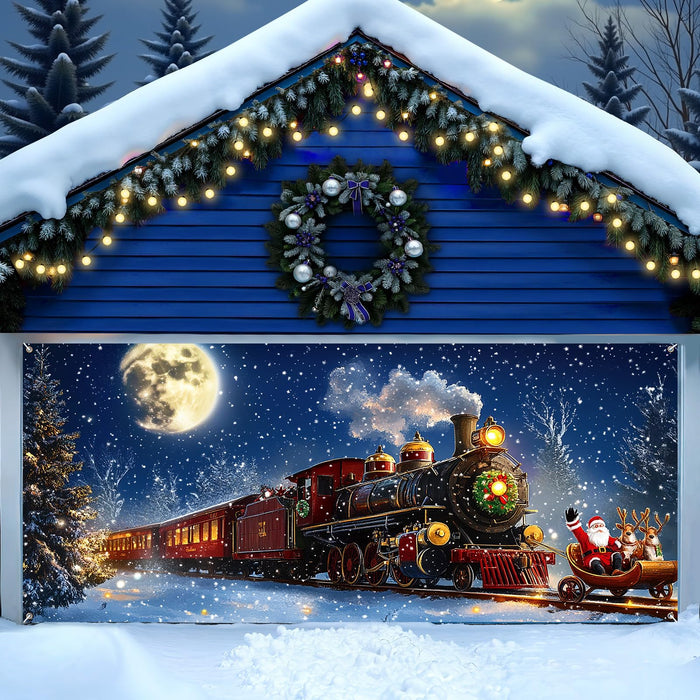 Yomaiha Christmas Santa Garage Door Cover Banner 6x13 ft Red Polyester by Deal US