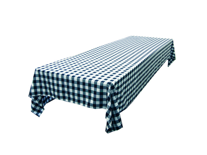 LA Linen Polyester Gingham Checkered Tablecloth 60x84 White Navy by Deal US