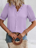 JUSTFASHIONNOW Summer Lace V Neck Short Sleeve Blouse Green Size M by Deal US