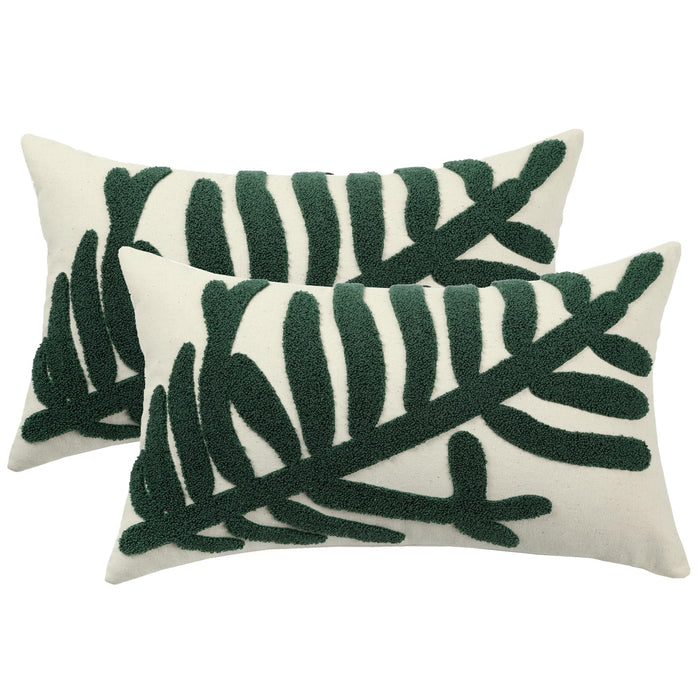 Tosleo 12x20in Green Tropical Leaf Embroidered Pillow Covers 2 Pack by Deal US