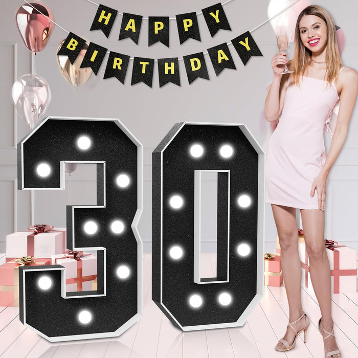imprsv Marquee Numbers 30th Birthday Light Up Number 30 Black 3ft by Deal US