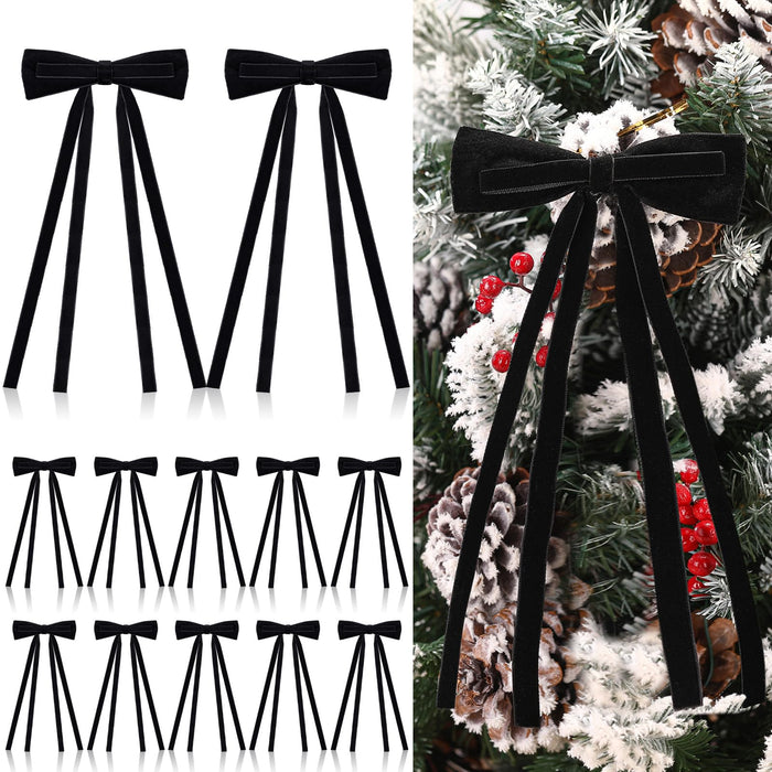Simgoing Black Velvet Bows Christmas Ornaments 12 Pcs 10x4.5 Inch Rustic by Deal US