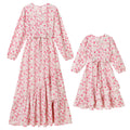 AWIBMK Mommy and Me Floral Boho A-Line V Neck Long Sleeve Dress Blue Pink Size L by Deal US