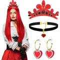 XunYee Halloween Queen Costume Set Red Wig Crown Choker Earrings 60x90cm by Deal US