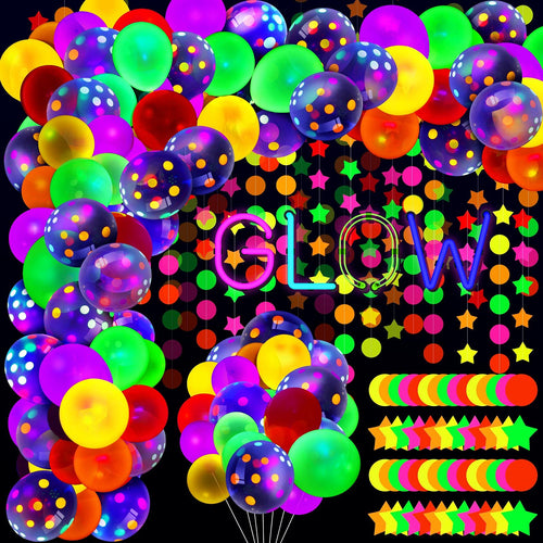 Sumind Halloween Neon Balloon Arch Kit 100 Pcs 53ft Glow Black Light Polka Dot by Deal US