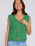 UEU Women's V Neck Crochet Sweater Vest Sleeveless Cardigan Green Size M by Deal US