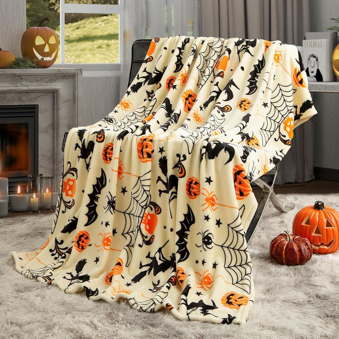 Generic Halloween Throw Blanket Witch Hat Spider Webs Cozy Flannel Multicolor by Deal US