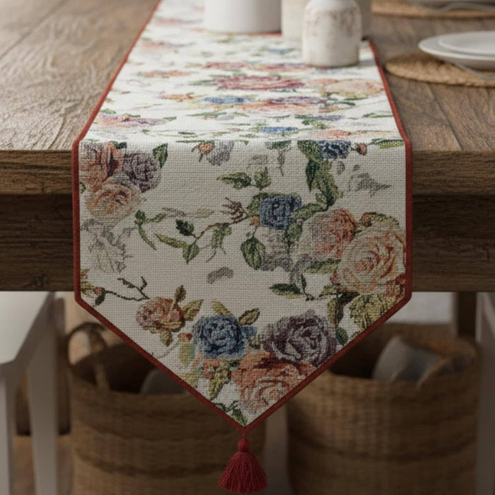 DaDa Bedding Vintage Romantic Roses Lovely Pink Floral Woven Tapestry Dining Table Runner (879) by DaDalogy Bedding Collection