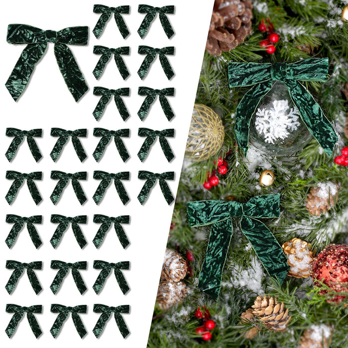 LaRibbons 24 Pcs Green Crinkled Velvet Bows 3.94x3.94in Vintage Style by Deal US