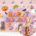 CUMIA Groovy Happy BooDay Banner Backdrop 6x4FT Boho Rainbow Ghost Halloween by Deal US