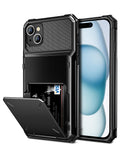 with iPhone 15 Case with Card Holder, 4-Card Dual Layer Heavy Duty Sh