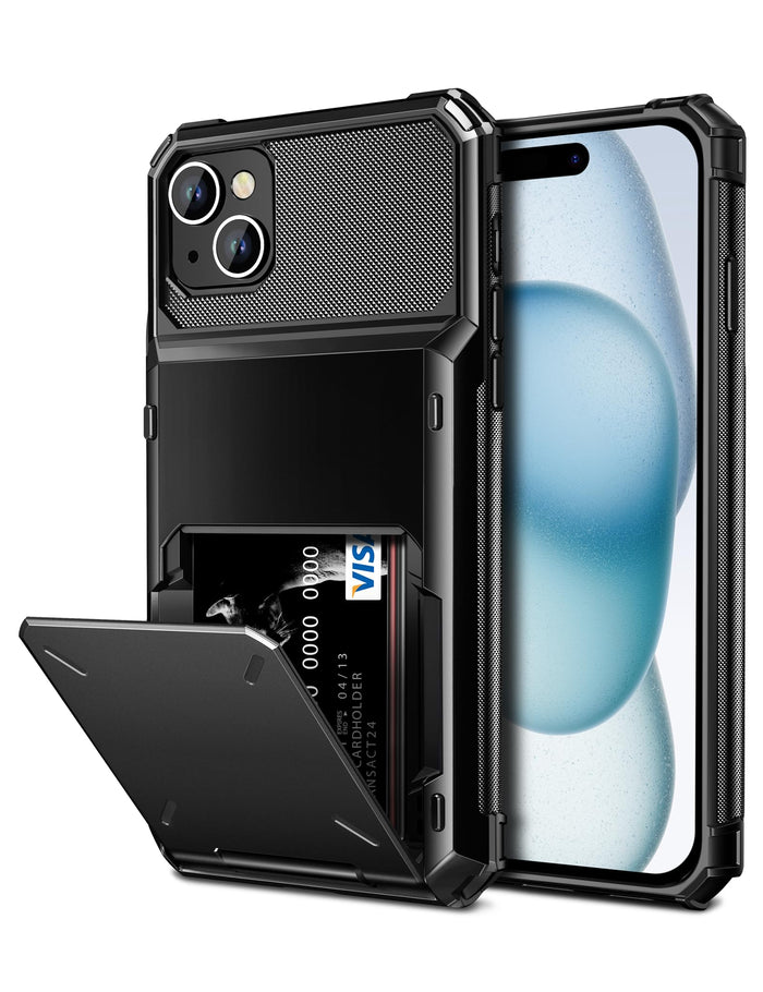 with iPhone 15 Case with Card Holder, 4-Card Dual Layer Heavy Duty Sh