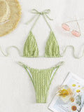 GORGLITTER Women's Lace Bikini Set Halter Triangle Thong Green Frill Size XL by Deal US