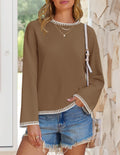 ZESICA Women's Oversized Ribbed Knit Sweater Crewneck Brown Size S by Deal US