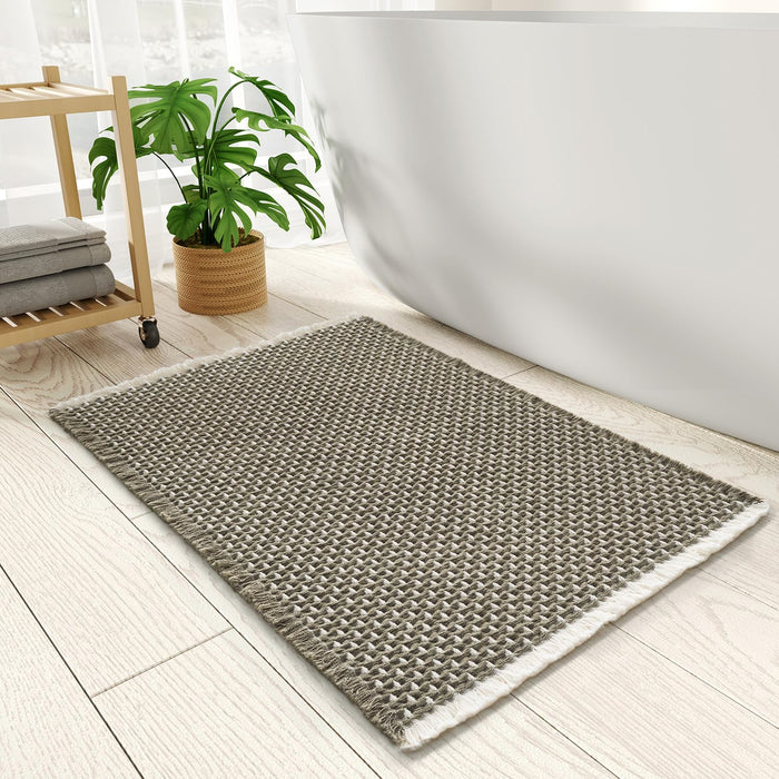 PADOOR Checkered Bath Mat Super Absorbent Non Slip 18x30 Green & Cream by Deal US