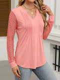 ANRABESS Women V Neck Pleated Tunic Top Long Sleeve Blouse Coral Pink Size XL by Deal US