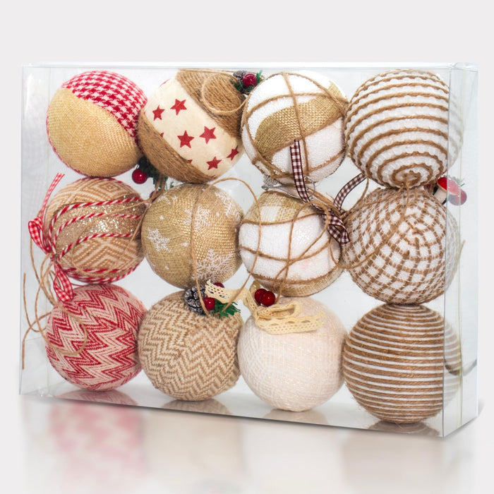 Juncox 12 Pcs Burlap Christmas Ball Ornaments 3.15in Rustic Natural Jute by Deal US