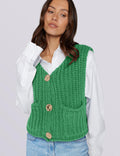 UEU Women's V Neck Crochet Sweater Vest Sleeveless Cardigan Green Size M by Deal US