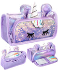 LISEVO 3D Sparkly Pencil Case Purple Cute Sequin Pencil Pouch Girls Kids by Deal US