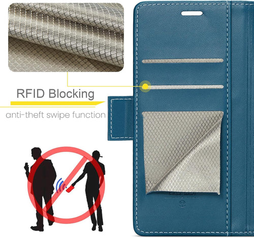 PU Leather Magnetic Flip Wallet Case for Samsung Galaxy Z Fold 6 with Card Holder Kickstand Blue by Merch Section