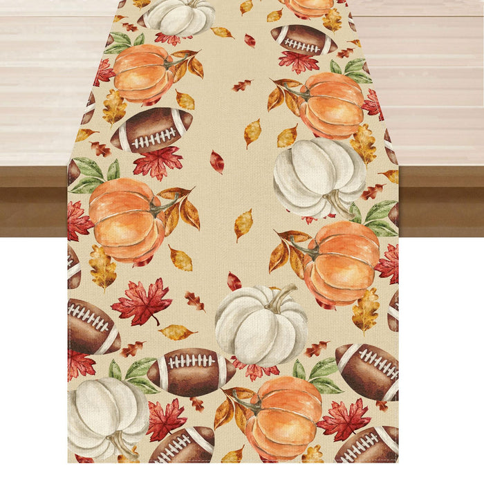 XCHI Fall Football Pumpkin Maple Leaves Table Runner Colored 13x108 Inch by Deal US