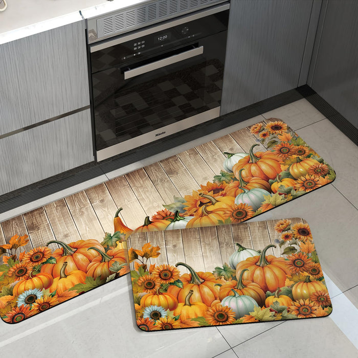 APROPHIC Fall Pumpkin Kitchen Mat Rugs Set of 2 Non Slip Washable 16x24+16x41 by Deal US