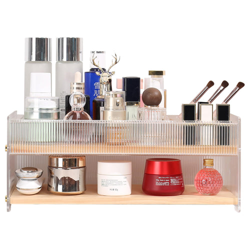 KAOTGOT Pine Wood Acrylic Makeup Organizer with Brush & Lipstick Holder by Deal US