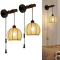 SGLfarmty Boho Rattan Plug-in Wall Sconces Set of 2 Rustic Hemp Rope by Deal US