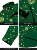 DiBanGu Mens Christmas Long Sleeve Button Down Shirt Green Gold Snowflake Size S by Deal US