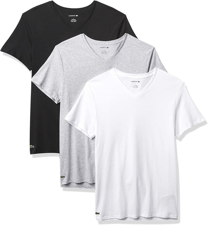 Lacoste Underwear Men's Essentials 3-Pack 100% Cotton Regular Fit V-Neck T-Shirts by I-Max Fashions
