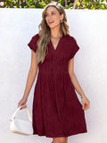 ANRABESS Womens Summer V Neck Cap Sleeve Tunic Dress Wine Red Size L by Deal US